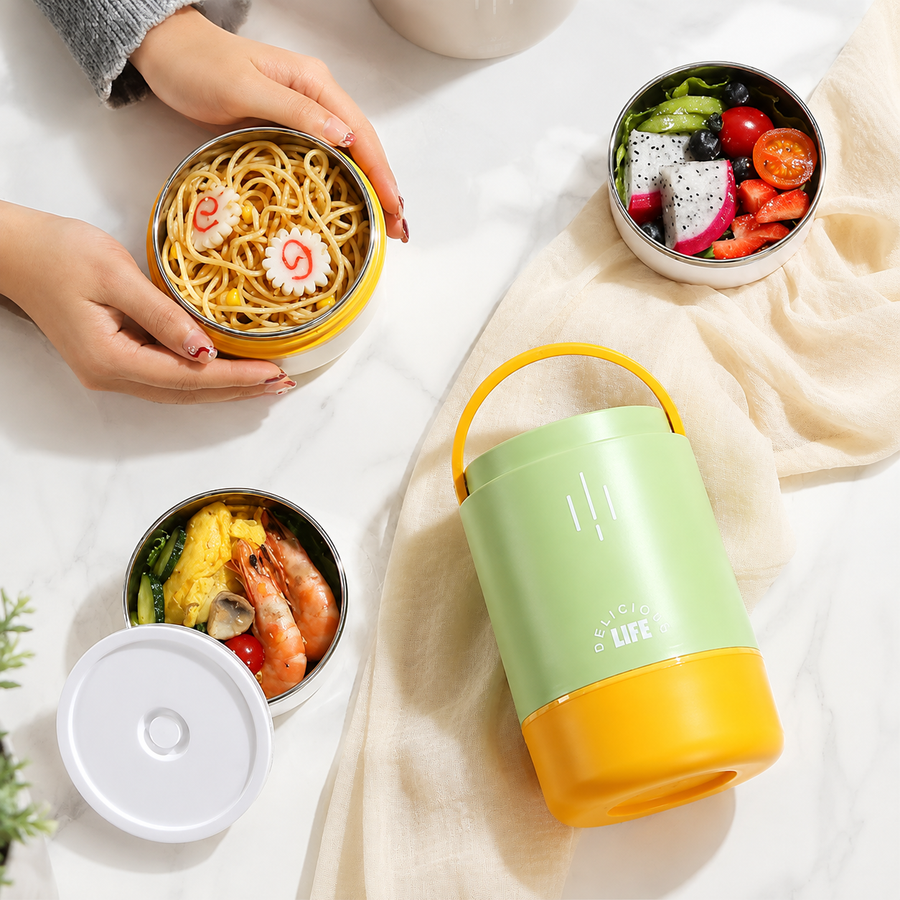 3-Bowl Insulated Leakproof Lunch Box with Fork – 900ml
