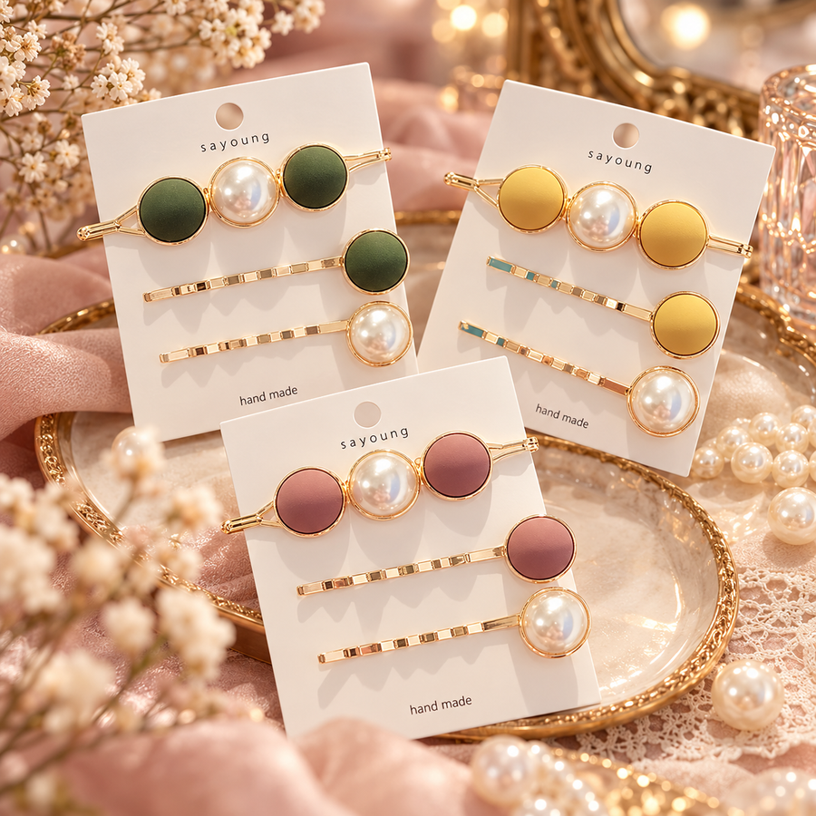 3-Piece Pearl-Look & Disc Hairpin Set in 3 Colours