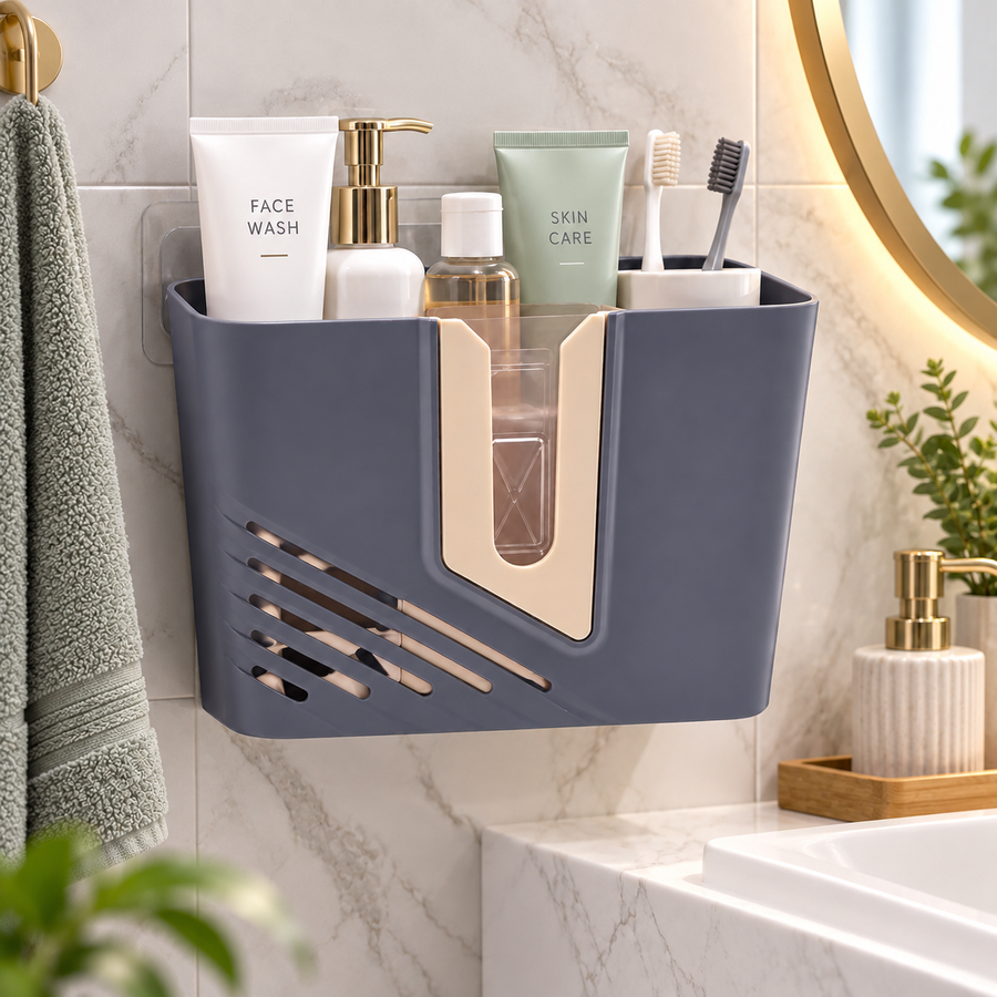 3-Section Wall-Mounted Bathroom Holder with Removable Tray