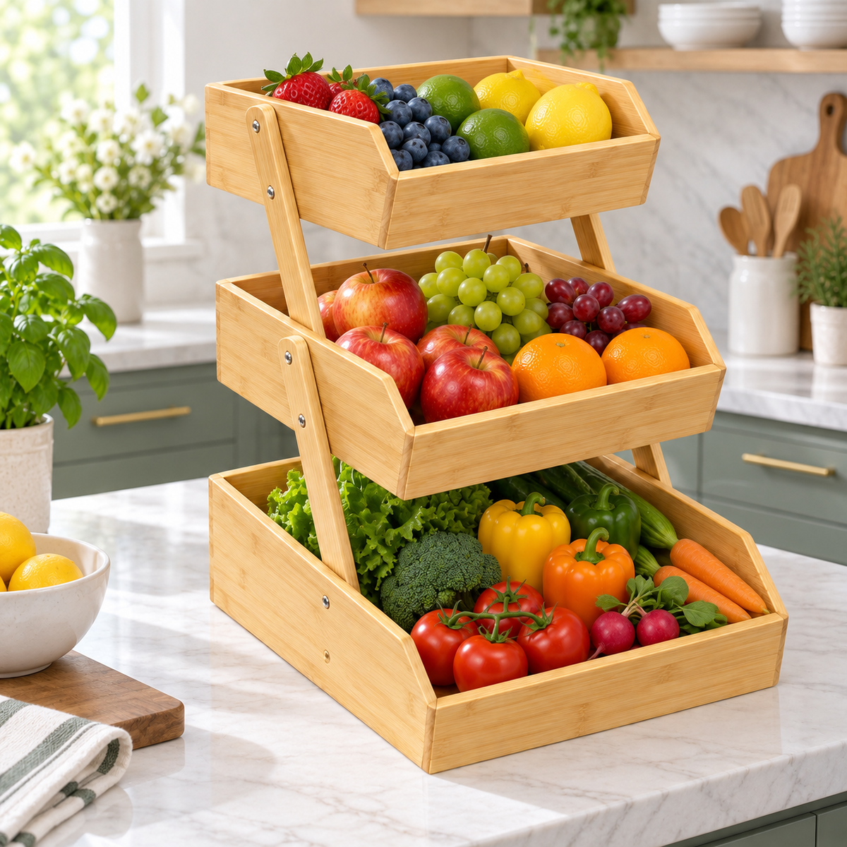 3-Tier Bamboo Fruit & Vegetable Storage Rack