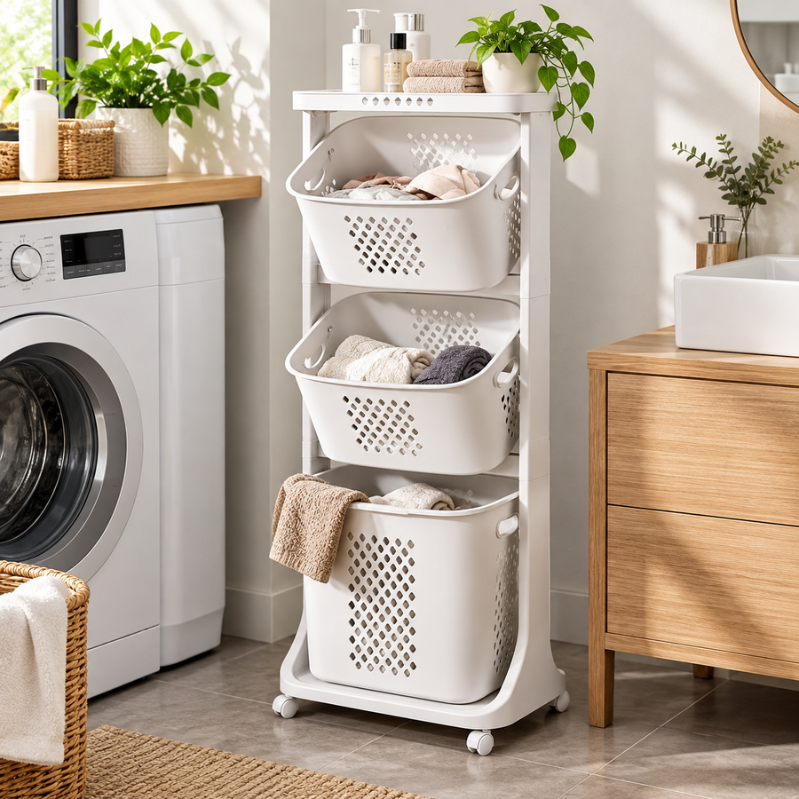 3-Tier Rolling Laundry Sorter with 3 Removable Baskets