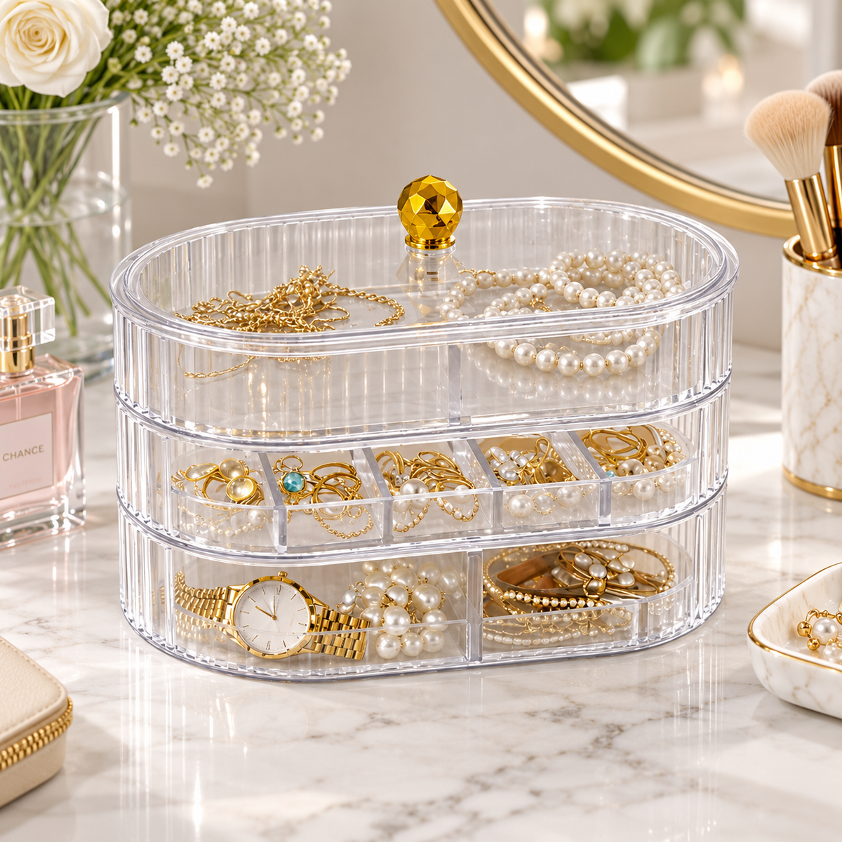 3-Tier Stackable Plastic Jewellery Organizer with Removable Trays