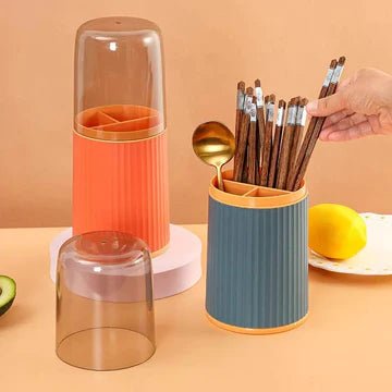3 Grid Utensils Holder with Transparent Lid - All-In-One Store