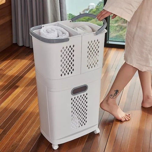 3 portion large bathroom laundry storage basket - All-In-One Store