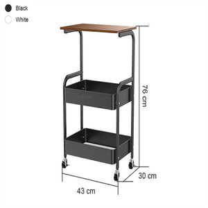3-Tier Metal Rolling Cart with Wooden Top - All-In-One Store