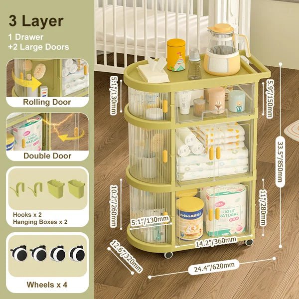 3 Tiered Foldable Storage Cabinet Freestanding Toy Organizing Cart - All-In-One Store