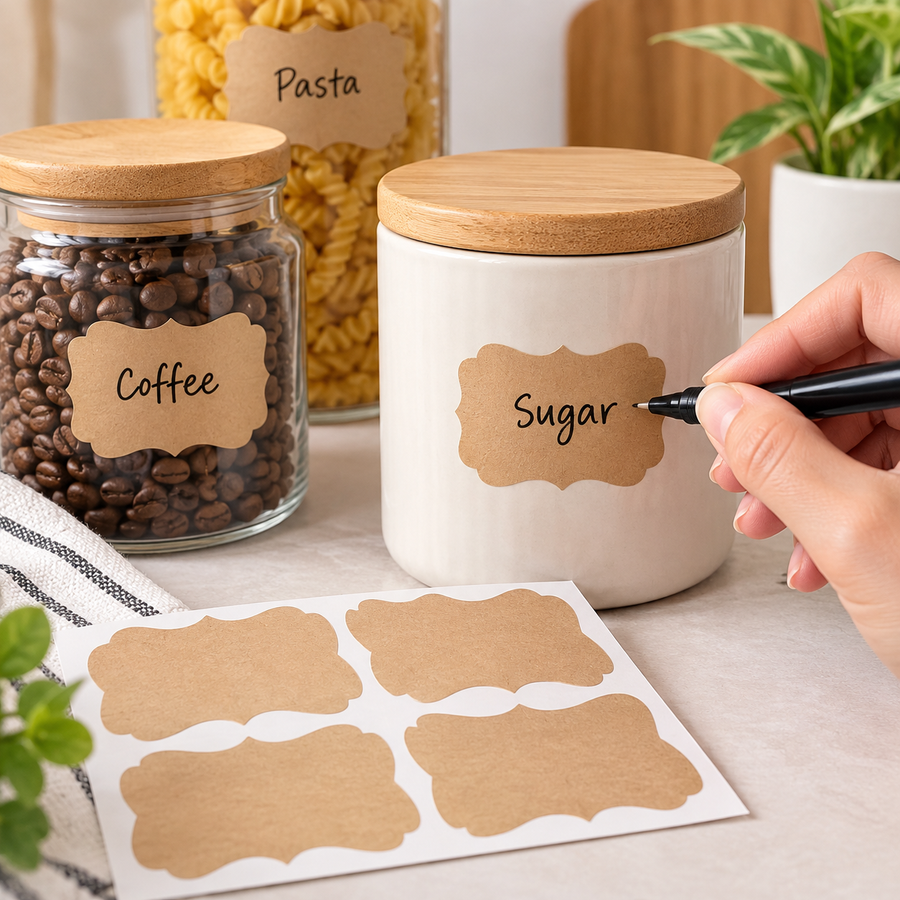 30-Piece Writable Kraft Label Stickers for Jars & Storage