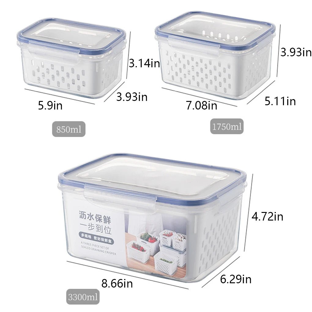 3pcs Storage Box With Drain - All-In-One Store