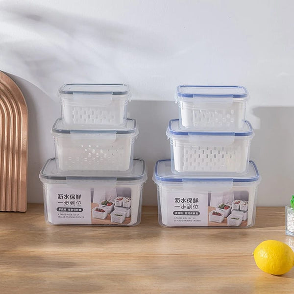3pcs Storage Box With Drain - All-In-One Store