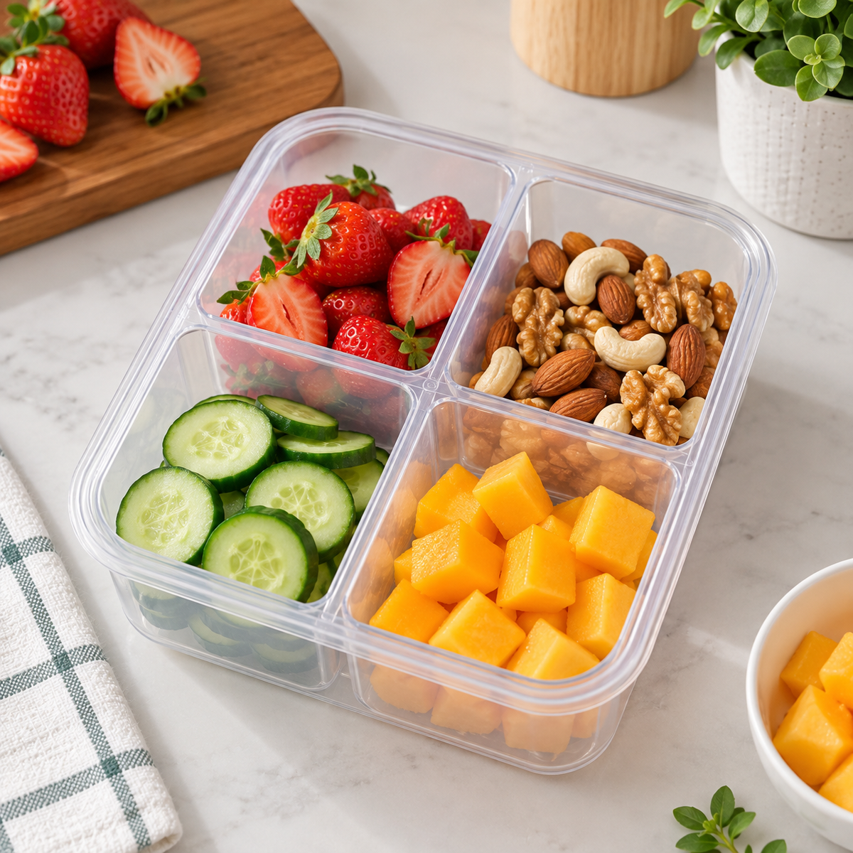 4-Compartment Food Storage Container with Matching Lid