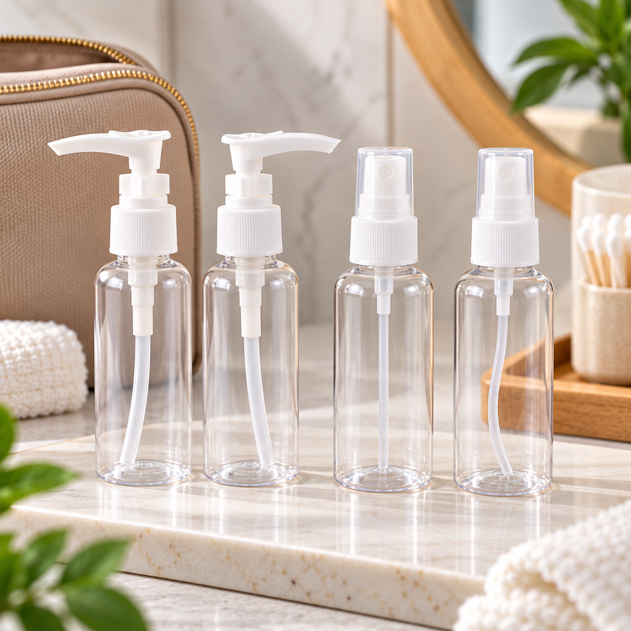 4-Piece 60 mL Travel Bottle Set with Spray & Pump Dispensers