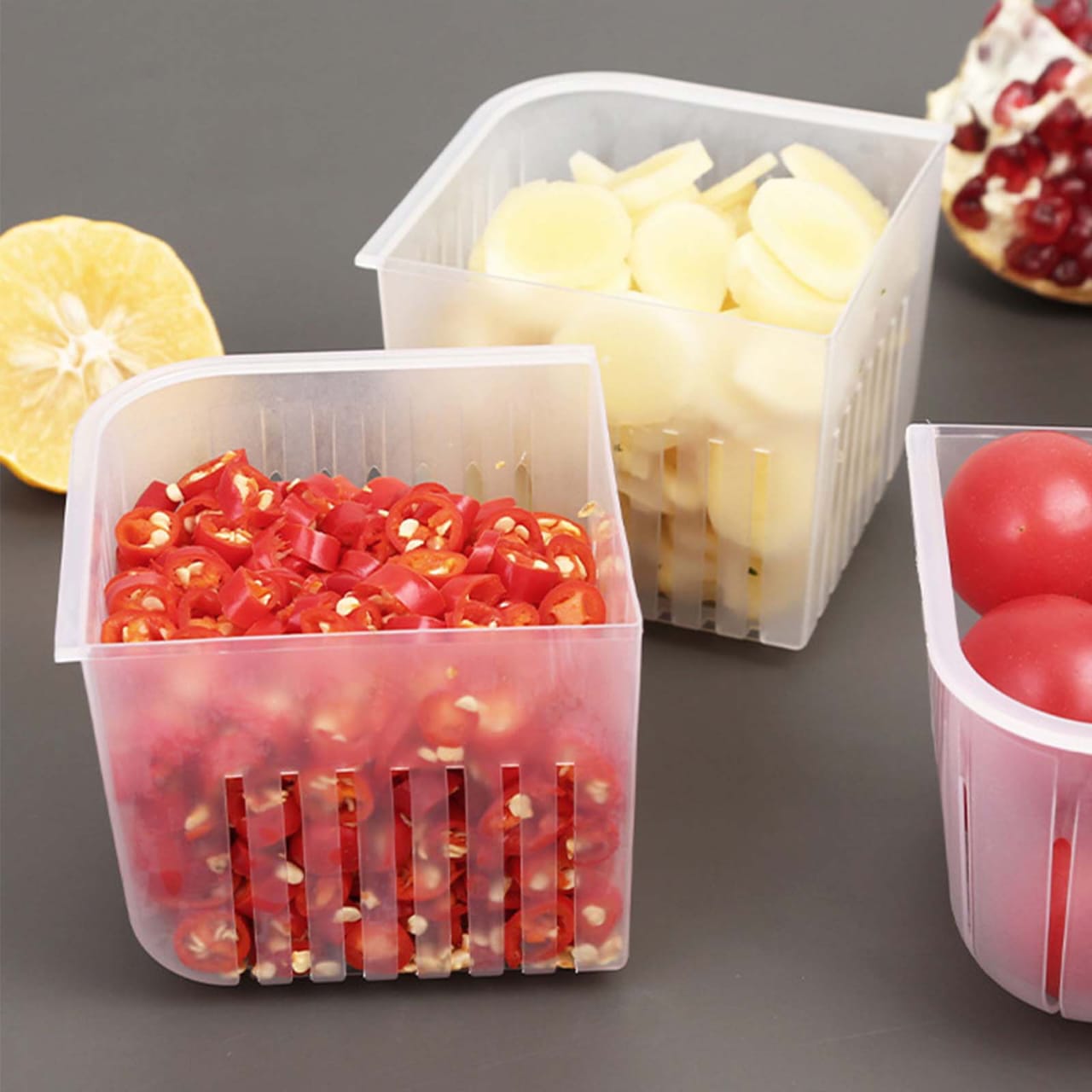 4 in 1 Vegetable & Fruit Storage Box With Lid - All-In-One Store