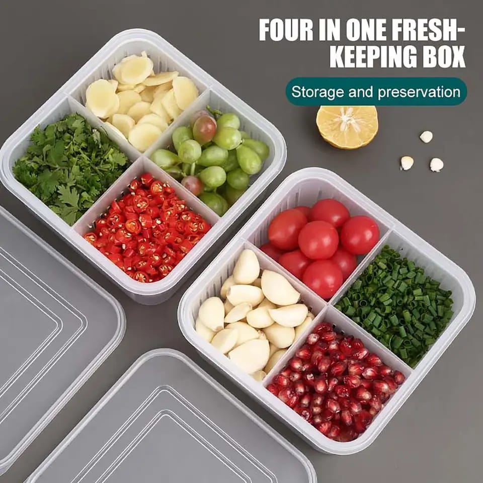 4 in 1 Vegetable & Fruit Storage Box With Lid - All-In-One Store