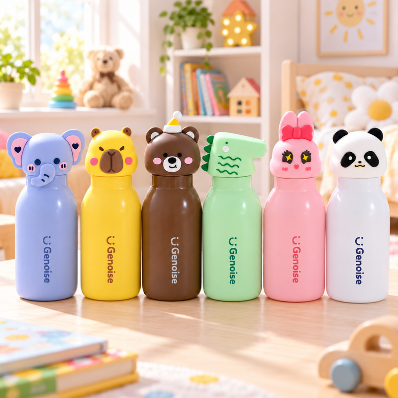 450 ml Kids' Animal Straw Water Bottle with Non-Slip Silicone Base