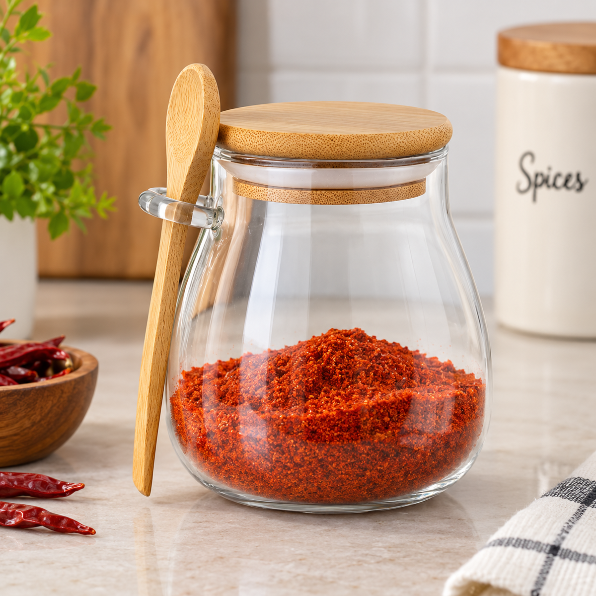 450ml Glass Storage Jar with Airtight Lid & Spoon