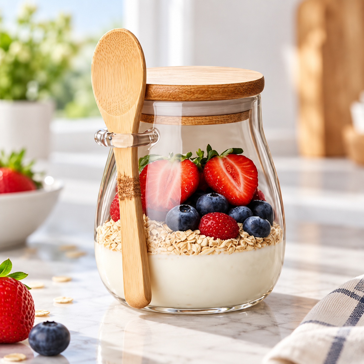 450ml Glass Storage Jar with Airtight Lid & Spoon