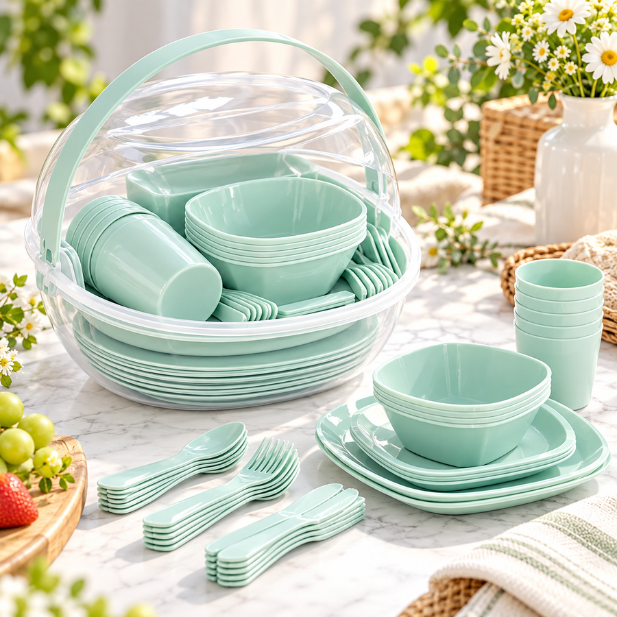 46-Piece Picnic Dining Set for 6 with Carry Case