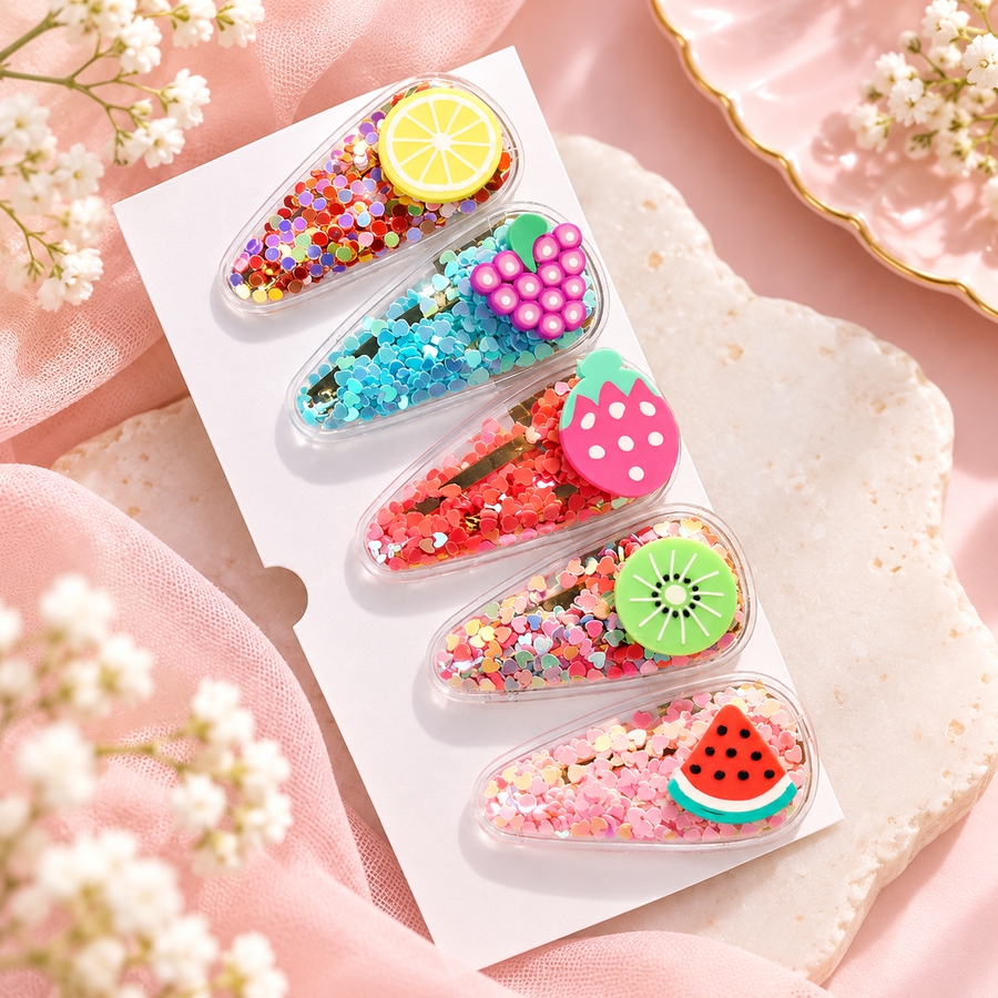 5-Piece Glitter-Filled Hair Clip Set in 3 Fun Styles