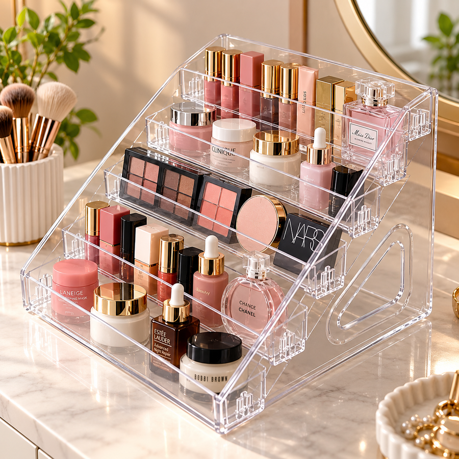5-Tier Stepped Cosmetic Organizer with Clear Storage Trays