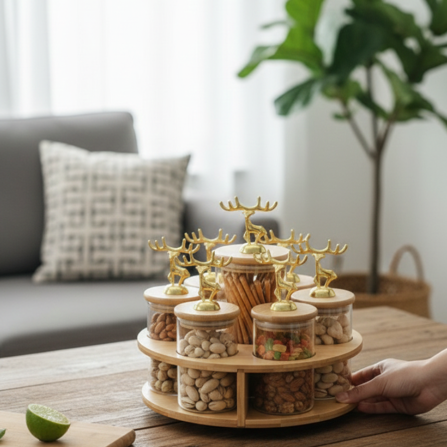 TintedGold 7-Pcs Rotating Storage Jars Station (1109)