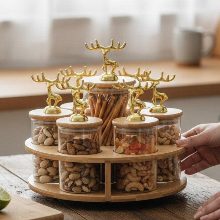 TintedGold 7-Pcs Rotating Storage Jars Station (1109)