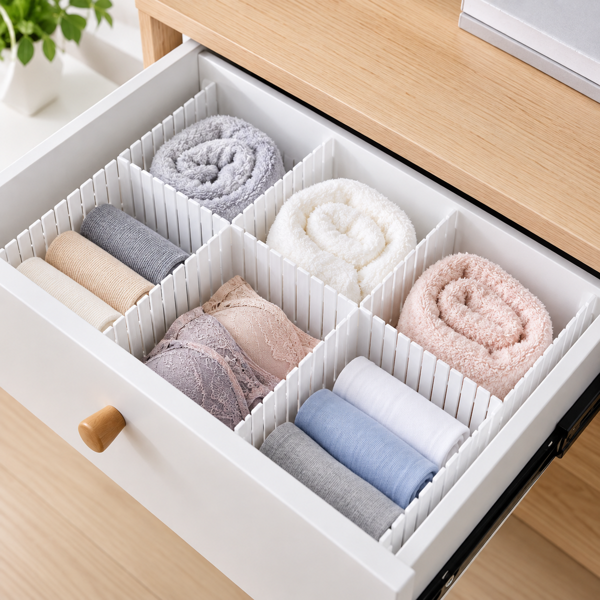 6-Piece Adjustable Drawer Divider Set with 12 Connecting Clips