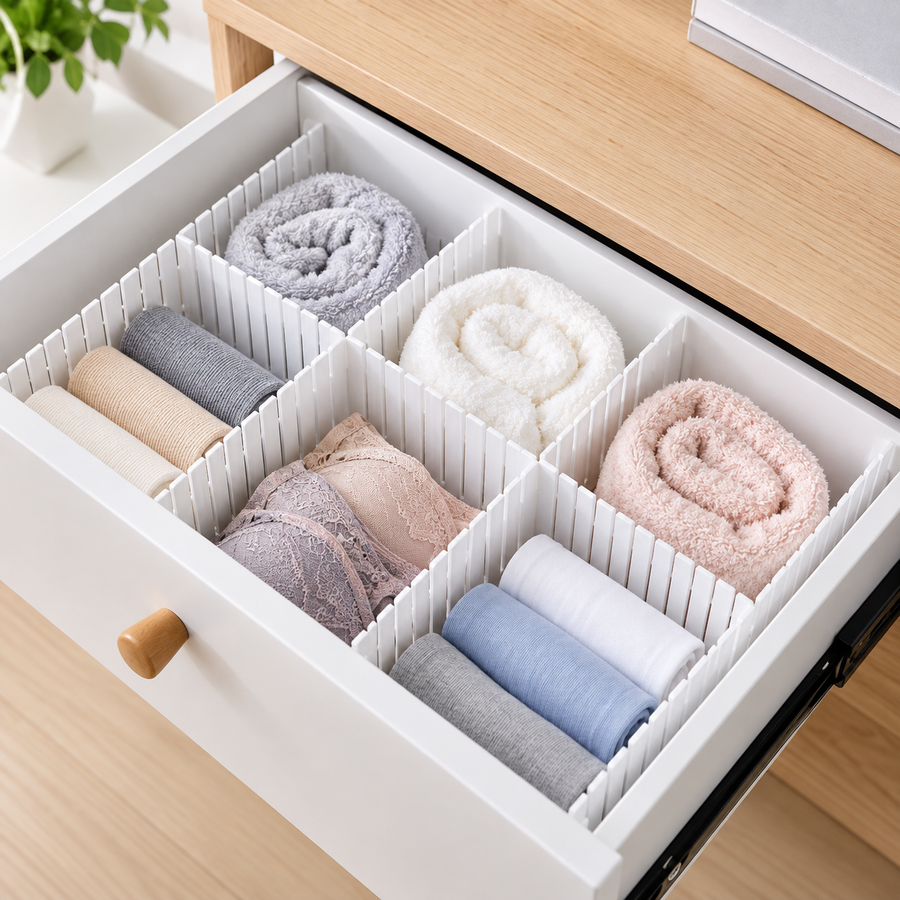 6-Piece Adjustable Drawer Divider Set with 12 Connecting Clips