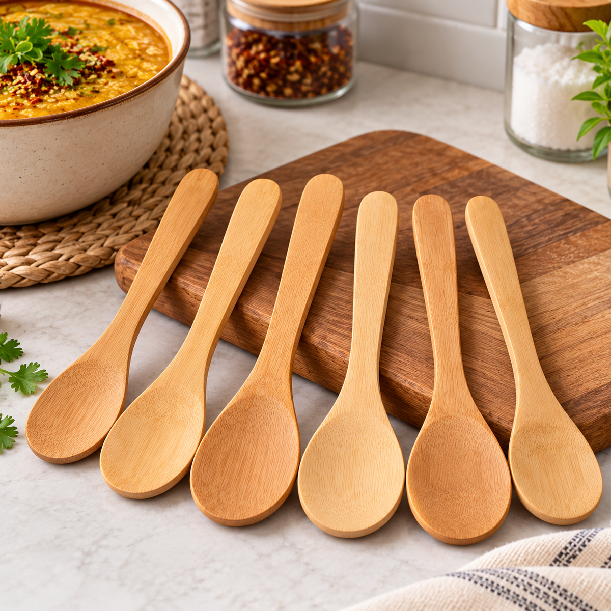 6-Piece Natural Bamboo Spoon Set – Small or Medium