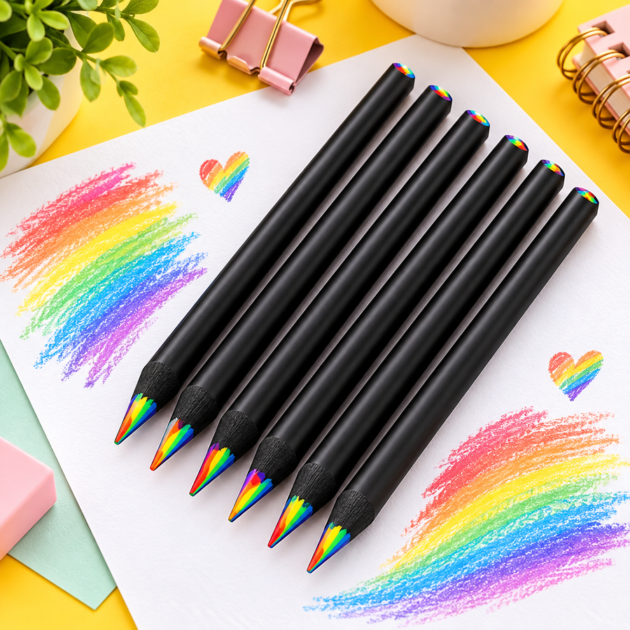 6-Piece Rainbow-Core Colour Pencil Set with Jumbo Barrels