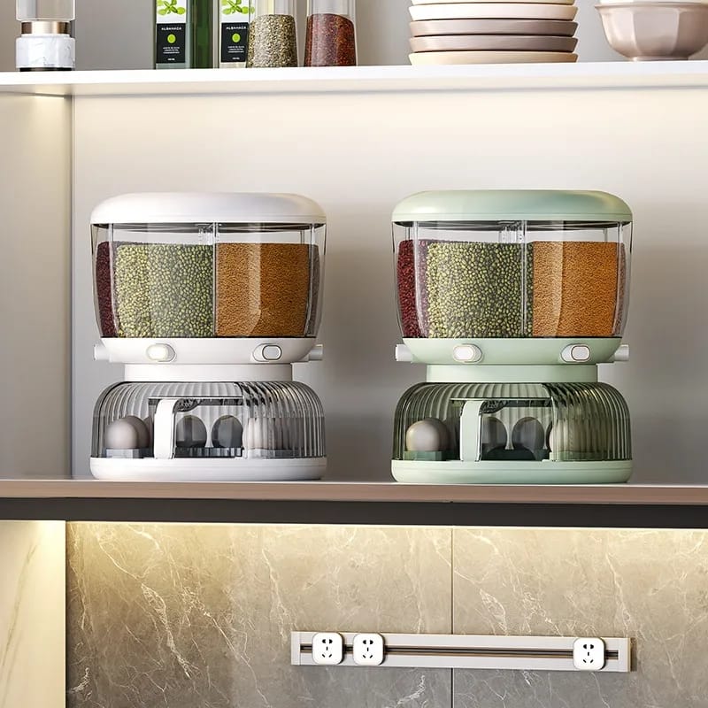 6-Slot Rotatory Grains & Egg Storage Bucket - All-In-One Store
