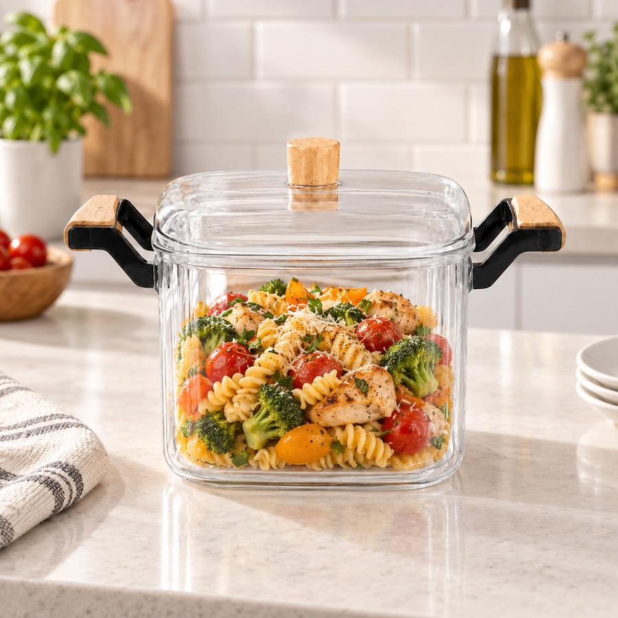 6.5 L Clear Borosilicate Glass Cooking Pot with Side Handles