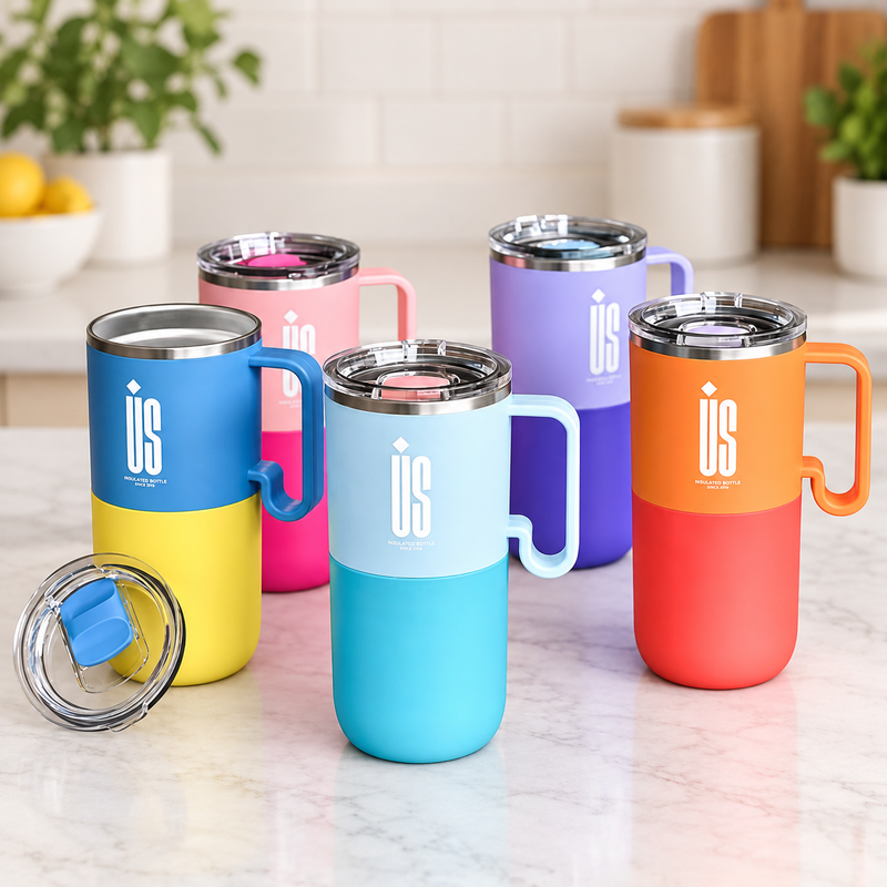 600ml Stainless Steel Travel Tumbler with Handle & Airtight Lid