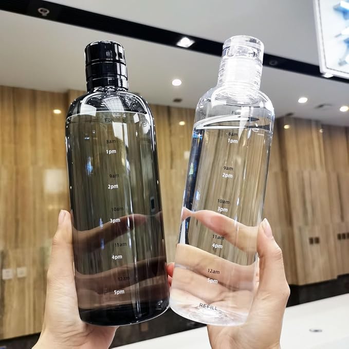 Clear Glass water bottle with Time Scale