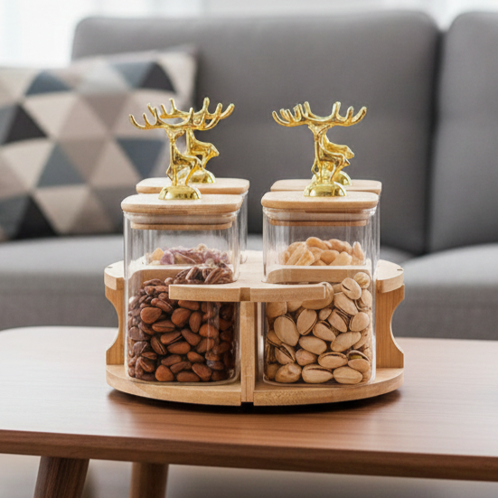 Royal Deer 4-Pcs Rotating Storage Jars Station (1107)