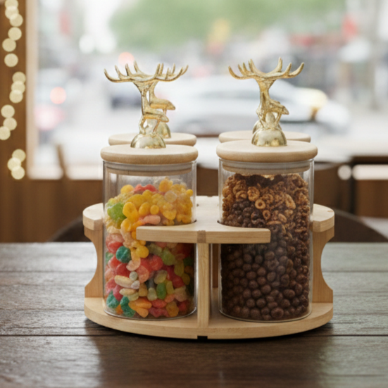Royal Deer 4-Pcs Rotating Storage Jars Station (1107)