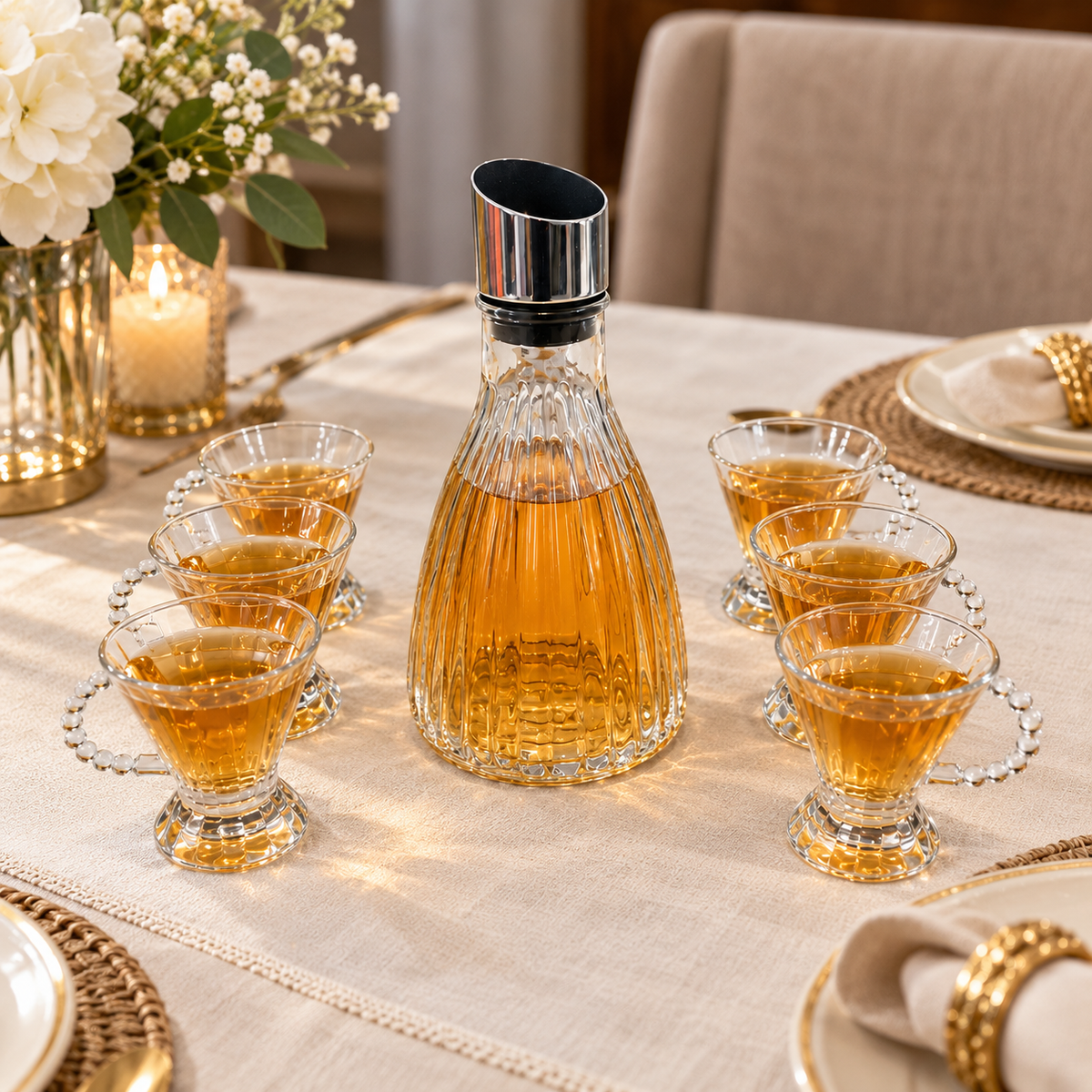 7-Piece Glass Serving Set with 1.2L Decanter & 6 Cups