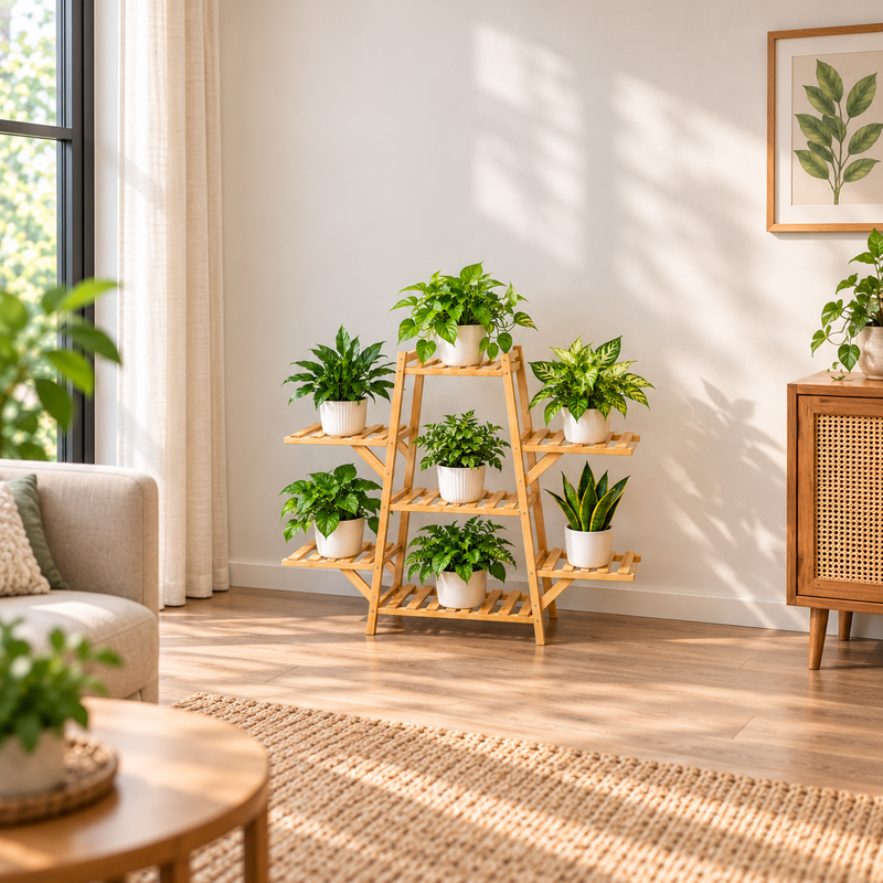 7-Tier Bamboo Plant Stand for Vertical Plant Display