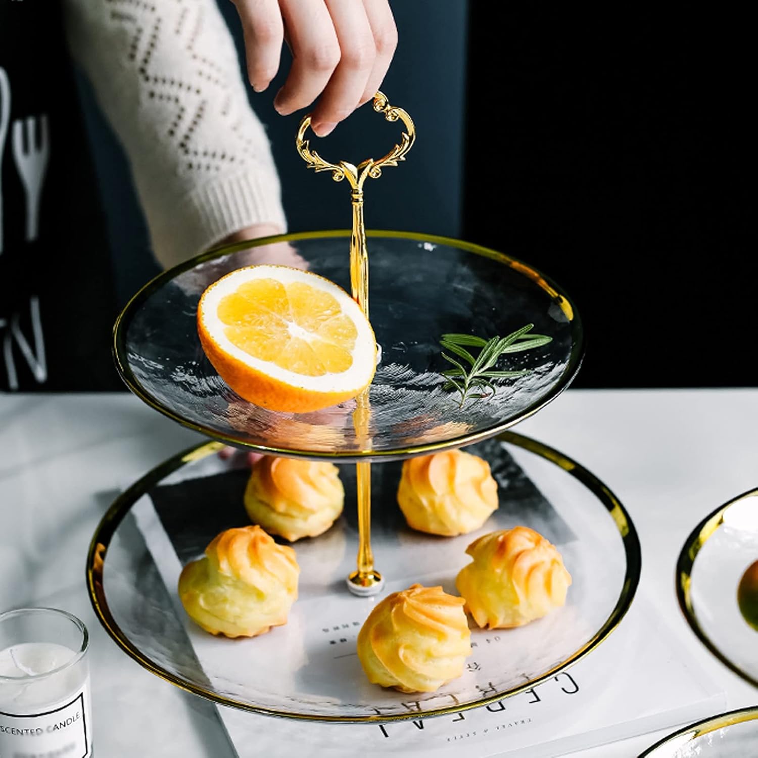 ElegantTower Serving Stand with Golden Handle