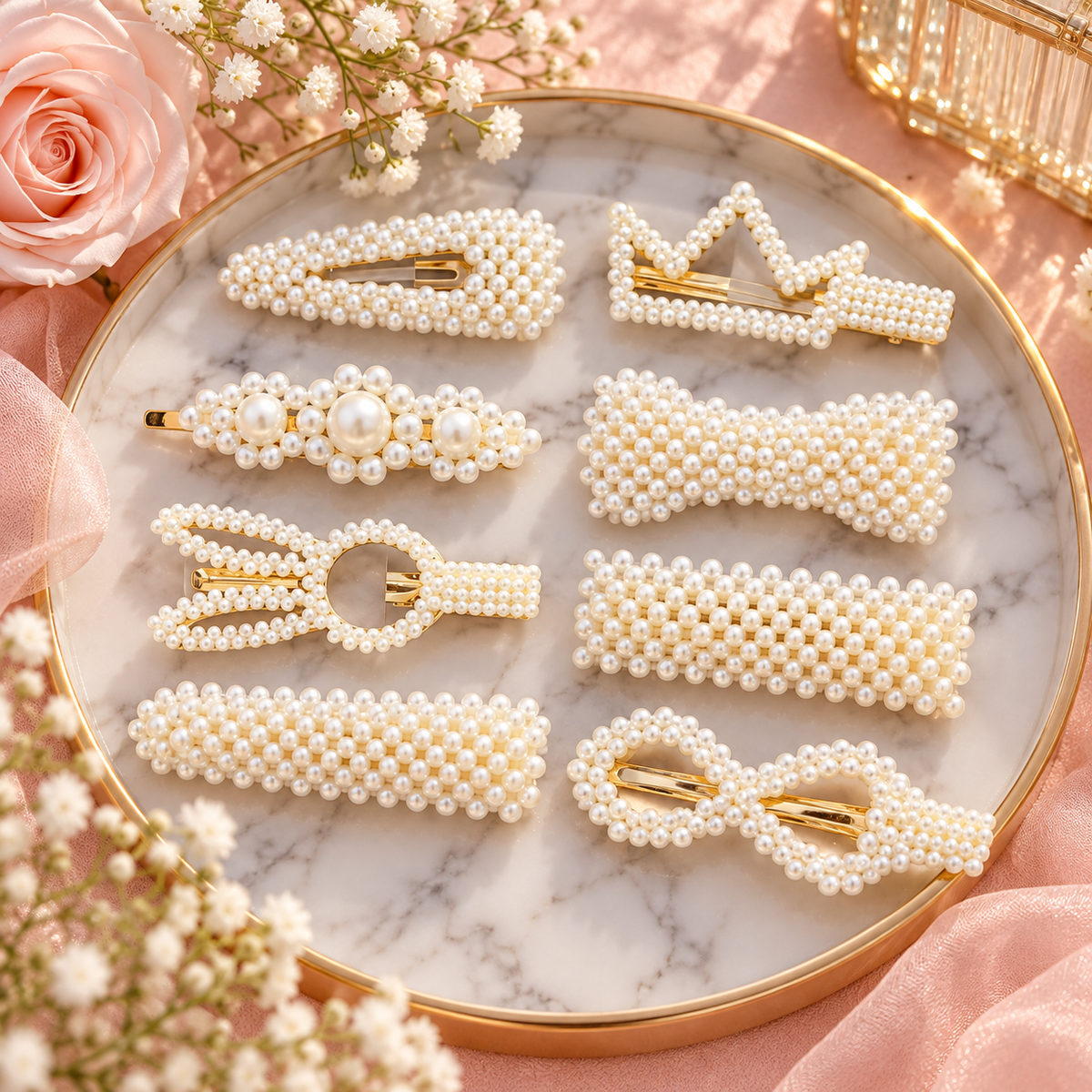 8-Piece Pearl-Style Hair Clip Set in Assorted Shapes