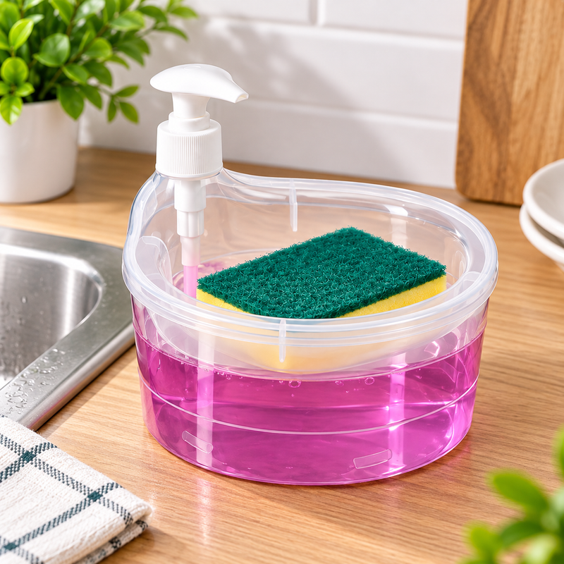 850ml Pump Soap Dispenser with Sponge Holder & Sponge