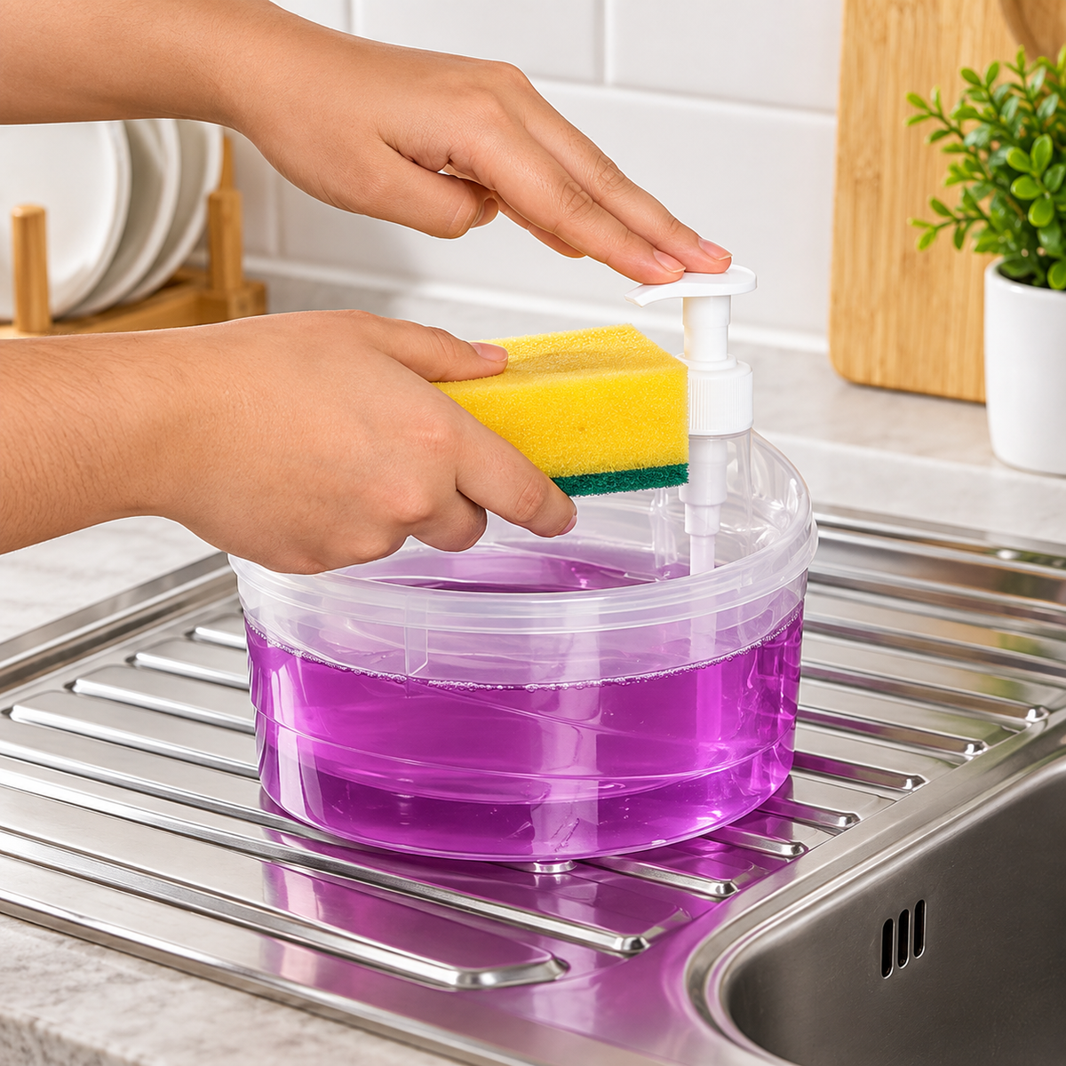 850ml Pump Soap Dispenser with Sponge Holder & Sponge