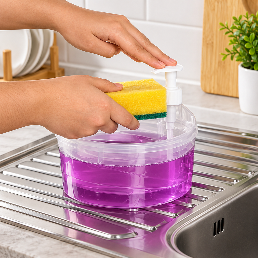 850ml Pump Soap Dispenser with Sponge Holder & Sponge