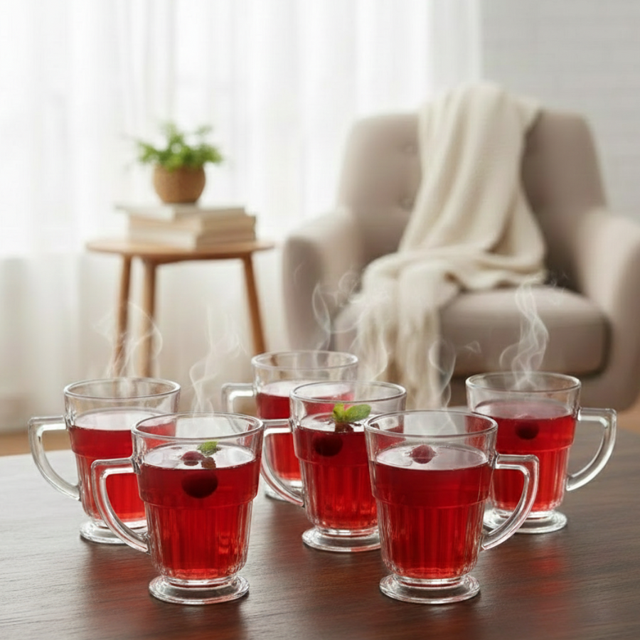 EssentialServe 6‑Pcs Glass Tea Cup Set (2485) by Limon