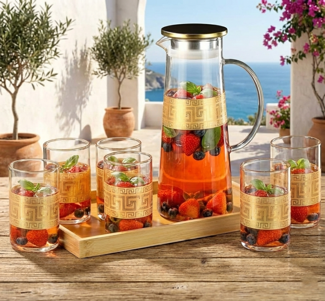 PrintedRim 8-Pcs Glass Beverage Set