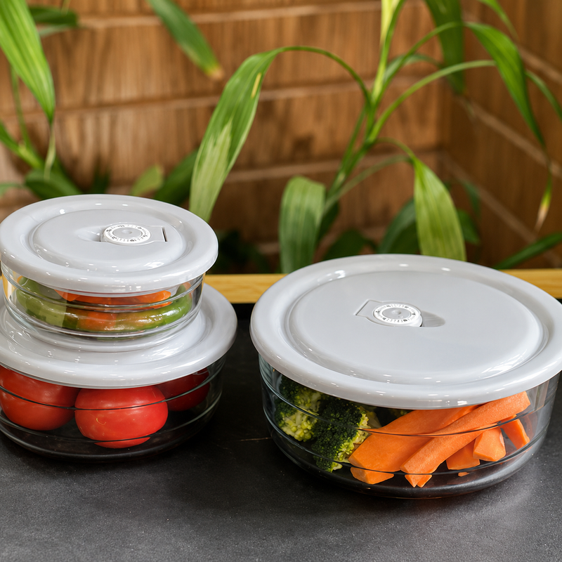 3-Pcs Vacuum Glass Bowl Set with Dated Lid (1230) by Limon