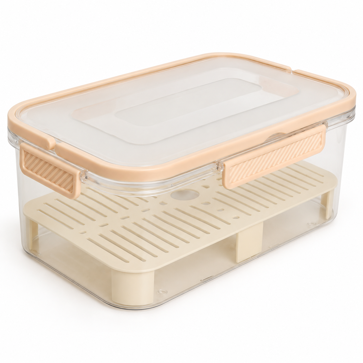 Airtight Produce Storage Container with Raised Slotted Tray