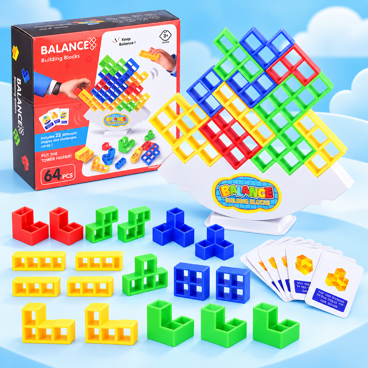 Balance Stacking Game with Colourful Grid Blocks