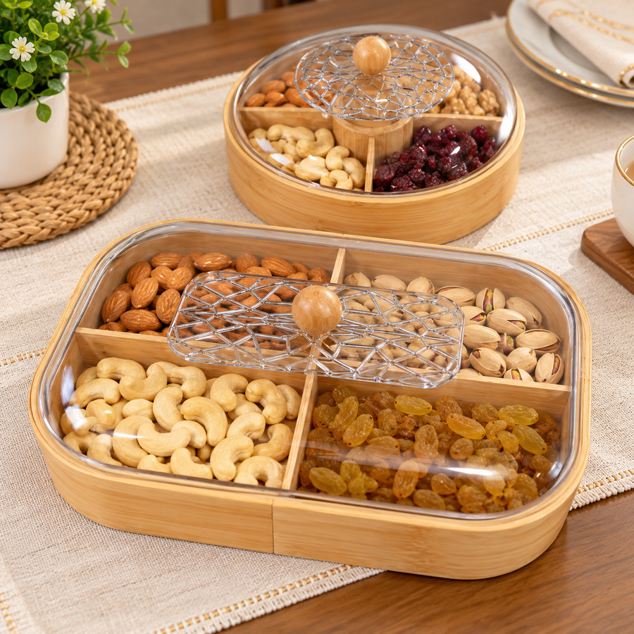 Bamboo 4-Compartment Snack Box with Clear Lid