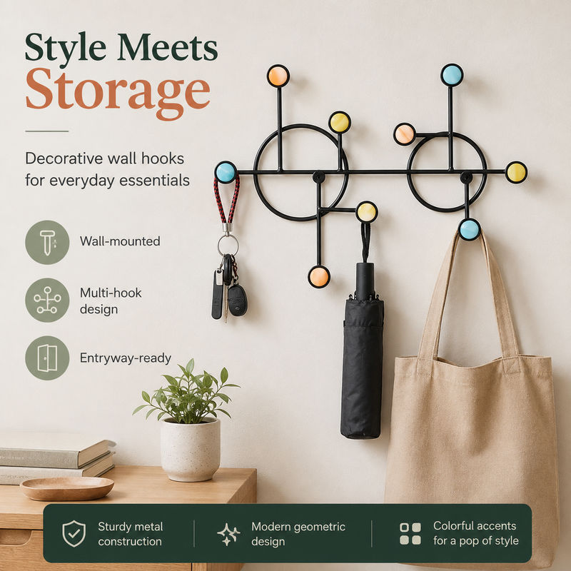 Nordic Style Wall Shelf With Hooks - Circle