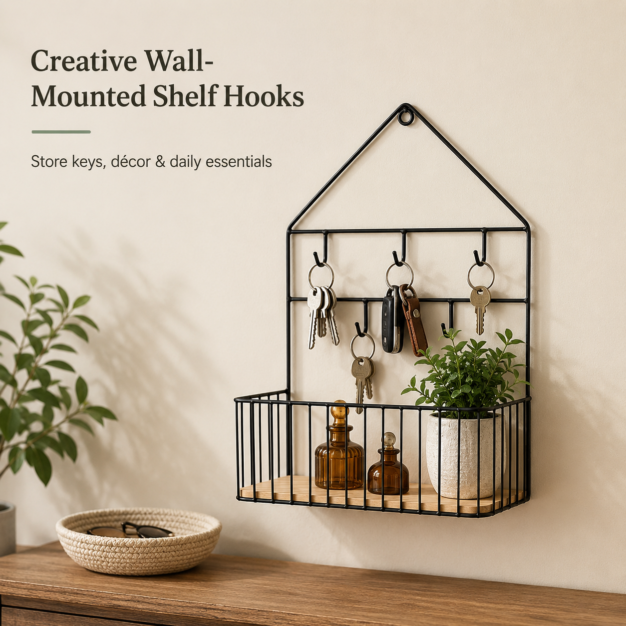 Creative Wall Mounted Shelf - Hooks